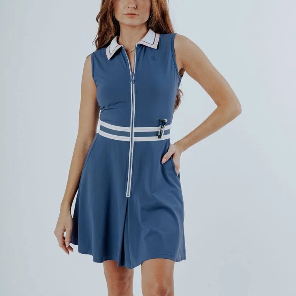 Elegant Blue Zip-Front Mini Dress